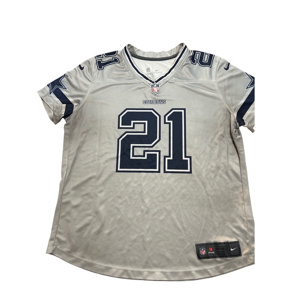 Nike Dallas Cowboys Ezekiel Elliott 21 Jersey Womens Large Gray On Field Dri-FIT